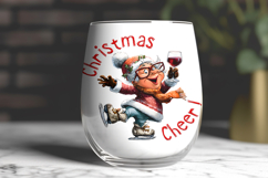 Christmas wine tumbler sublimation designs Funny old lady Product Image 3