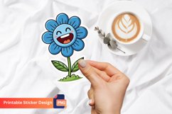 Funny Laughing Blue Flower Sticker, Cute Flower Sticker Product Image 1