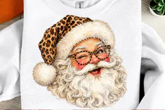 Funny Leopard Santa Face PNG | Winking Santa Christmas Subli Product Image 2