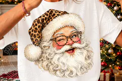 Funny Leopard Santa Face PNG | Winking Santa Christmas Subli Product Image 3