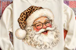Funny Leopard Santa Face PNG | Winking Santa Christmas Subli Product Image 4
