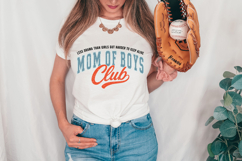 Motherhood humor design with layered fonts and retro sports styling, featuring distressed texture and strong contrast for apparel printing.