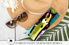 funny halloween wrap with cute colorful monsters shown on a tumbler