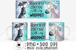 whippet dog on a mug wrap shown on mugs