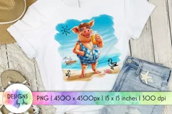 Funny Summer Sublimation | Funny Pig on the Beach PNG Product Image 1