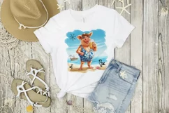 Funny Summer Sublimation | Funny Pig on the Beach PNG Product Image 5