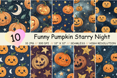 funny pumpkin starry, whimsical night design, celestial pumpkin pattern, playful wink background, starry night art, jack o lantern design, magical amusement pattern, children night decor, star eye pumpkin, dark sky art