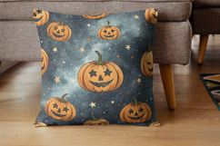 funny pumpkin starry, whimsical night design, celestial pumpkin pattern, playful wink background, starry night art, jack o lantern design, magical amusement pattern, children night decor, star eye pumpkin, dark sky art