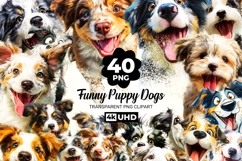 Funny Puppy Dogs Clipart Bundle 40 PNG 4K Transparent BG Product Image 1