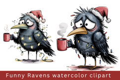 Funny Ravens watercolor clipart, sublimation graphics png Product Image 1