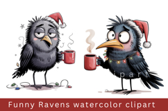 Funny Ravens watercolor clipart, sublimation graphics png Product Image 1