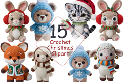 Crochet Christmas Clipart, crochet animal bundle Product Image 1