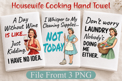 Funny Retro Housewife Kitchen Towel, Laundry Wine Quotes PNG Product Image 1