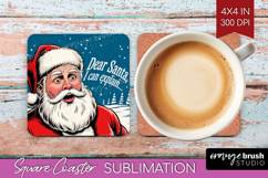 Funny Santa Xmas Square Coaster Christmas Coaster PNG Product Image 1
