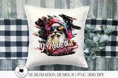 funny christmas sublimation design with santa and a phrase shown on a pillow