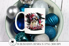 funny christmas png with metal head santa and a phrase shown on a mug