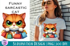 Funny sarcastic cat, watercolor clipart, cat Print Product Image 1