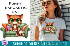 Funny sarcastic cat, watercolor clipart, cat Print Product Image 1