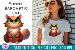 Funny sarcastic cat, watercolor clipart, cat Print Product Image 1