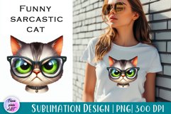 Funny sarcastic cat, watercolor clipart, cat Print Product Image 1
