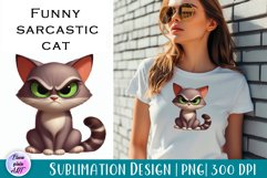 Funny sarcastic cat, watercolor clipart, cat Print Product Image 1