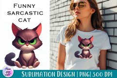 Funny sarcastic cat, watercolor clipart, cat Print Product Image 1