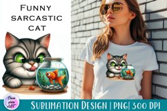 Funny sarcastic cat, watercolor clipart, cat Print Product Image 1