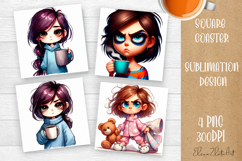 Funny Sarcastic Grumpy Face. Coaster Sublimation Design Product Image 1