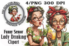 Funny Senior Lady Drinking Cocktail Clipart Product Image 1
