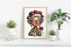 Funny Senior Lady Drinking Cocktail Clipart Product Image 2