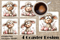 Happy Easter Square Coaster Sublimation. Funny sheep Product Image 1