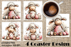 Happy Easter Square Coaster Sublimation. Funny sheep Product Image 1