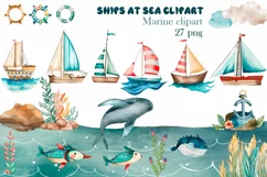 Funny ships at Sea, Cute Nautical Kids Art Product Image 1