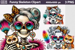 Funny Skeleton Clipart | Skeleton And Cat Sublimation Product Image 1