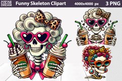 Funny Skeleton Clipart | Skeleton And Coffee Sublimation Product Image 1