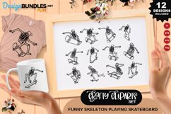 Funny Skeleton Playing Skateboard Clipart Set Product Image 1