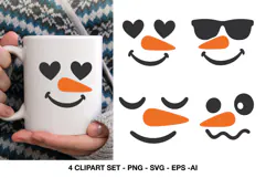 Funny snowman face designs with four playful winter expressions