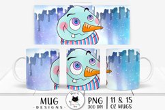 winter png wrap with a funny snowman illustration shown on mugs