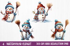 Funny Snowman Sublimation Clipart, watercolor Clipart Product Image 1