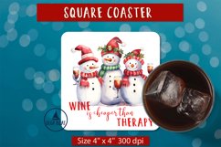 Funny snowman with wine Christmas square coaster sublimation
