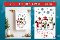Funny snowmen watercolor Christmas kitchen towel png