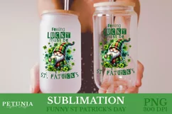 funny st patricks day gnome png clipart being used as a st patricks day glass can print
