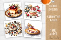 Watercolor Sweet Cake|Cake Square Coaster Product Image 1