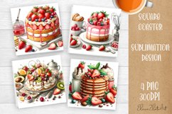 Watercolor Sweet Cake|Cake Square Coaster Product Image 1