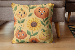 funny sunflower pumpkin, happy faces design, silly cheerful pattern, playful whimsical background, autumn fun art, smiling faces paper, cheerful autumn design, whimsical harvest pattern, happy children decor, playful fall art