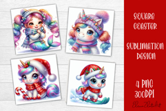 Funny unicorn Square Coaster Sublimation | unicorn christmas Product Image 1