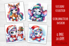 Funny unicorn Square Coaster Sublimation | unicorn christmas Product Image 1
