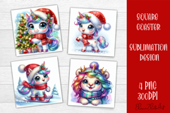 Funny unicorn Square Coaster Sublimation | unicorn christmas Product Image 1