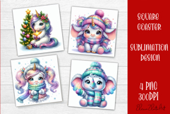 Funny unicorn Square Coaster Sublimation | unicorn christmas Product Image 1