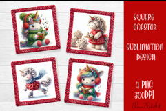 Funny unicorn Square Coaster Sublimation | Crochet Christmas Product Image 1
